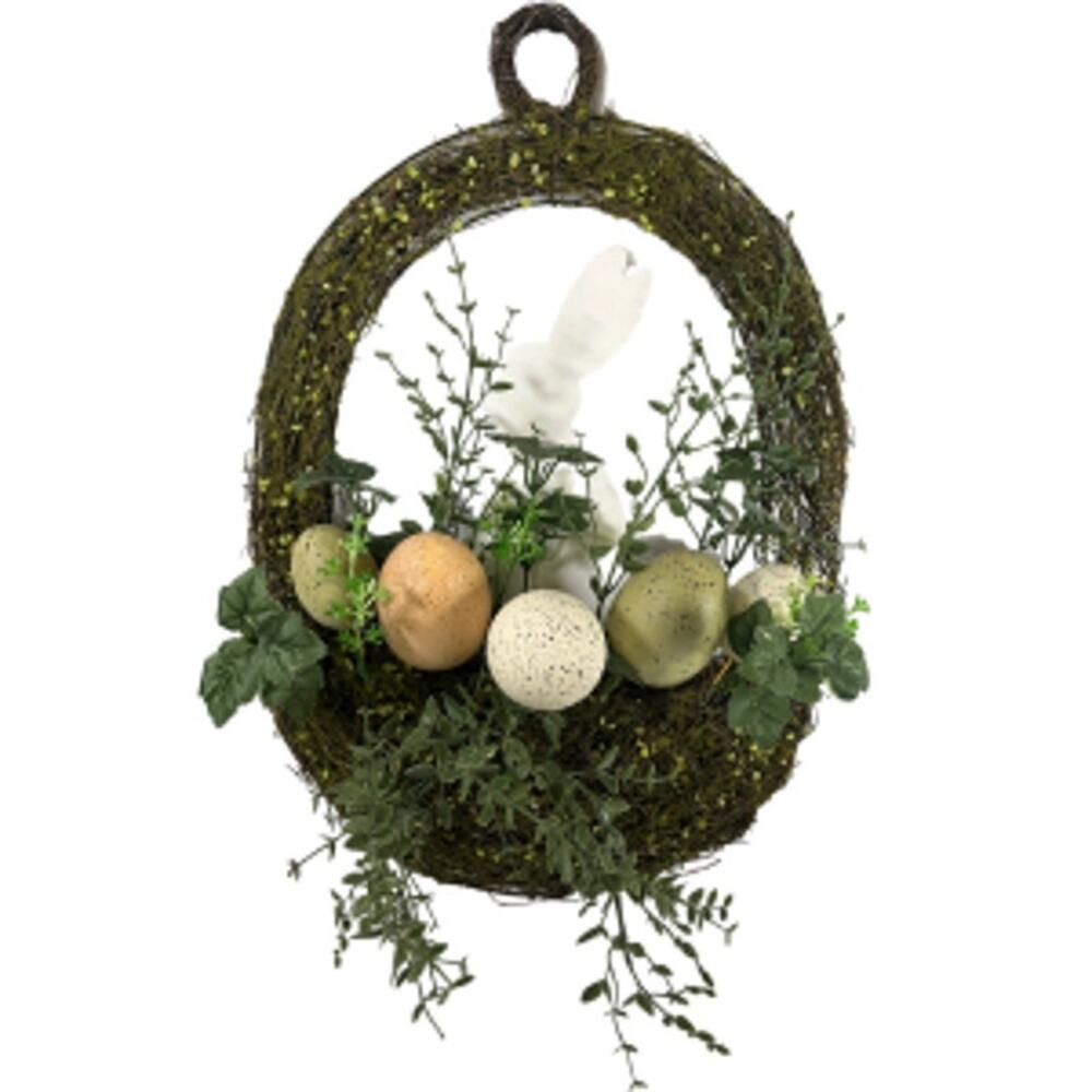 Easter Moss Oval Wreath Bunny Speckled Eggs Spring Decor